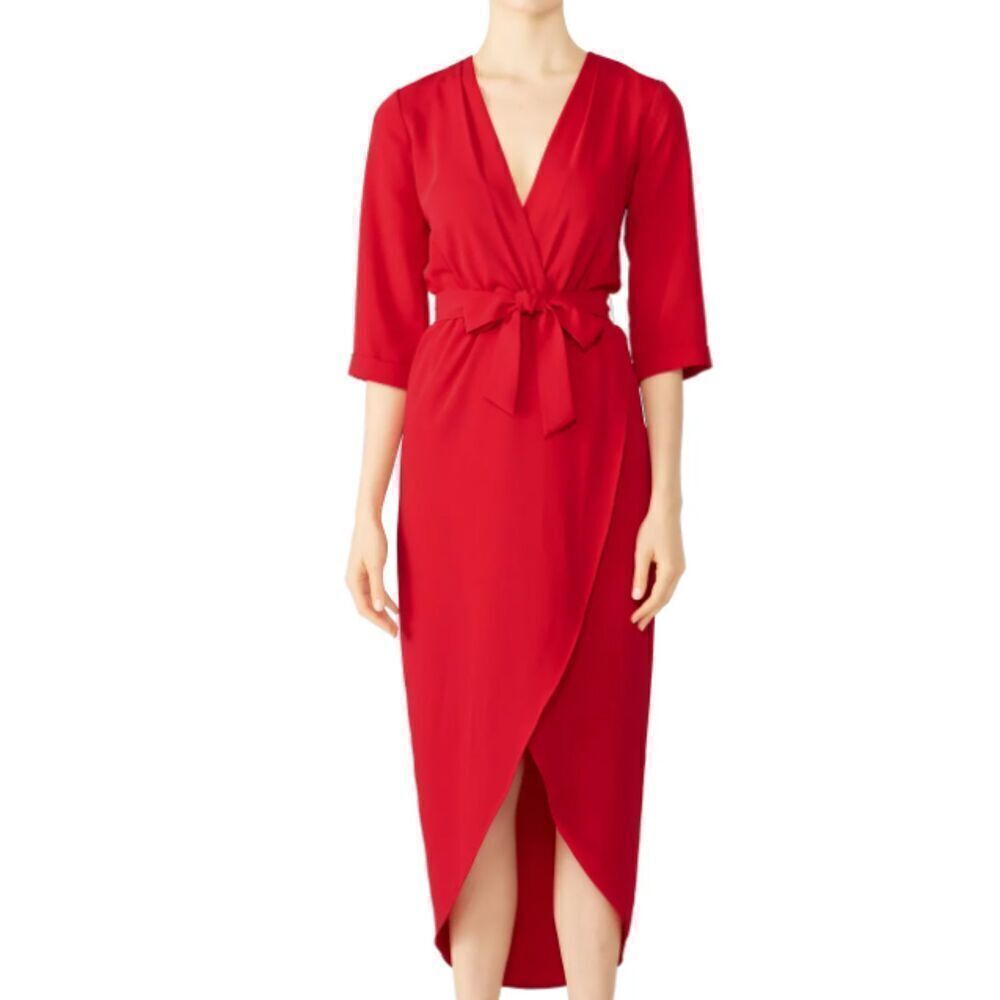 Amanda Uprichard Red Timeless Wrap‎ Dress Elastic Waist NO Belt Size Medium